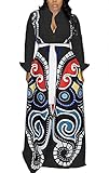 Aro Lora Women's African Print Long Sleeve Button Down Dashiki Maxi Dress Long Shirt Dress X-Large Black
