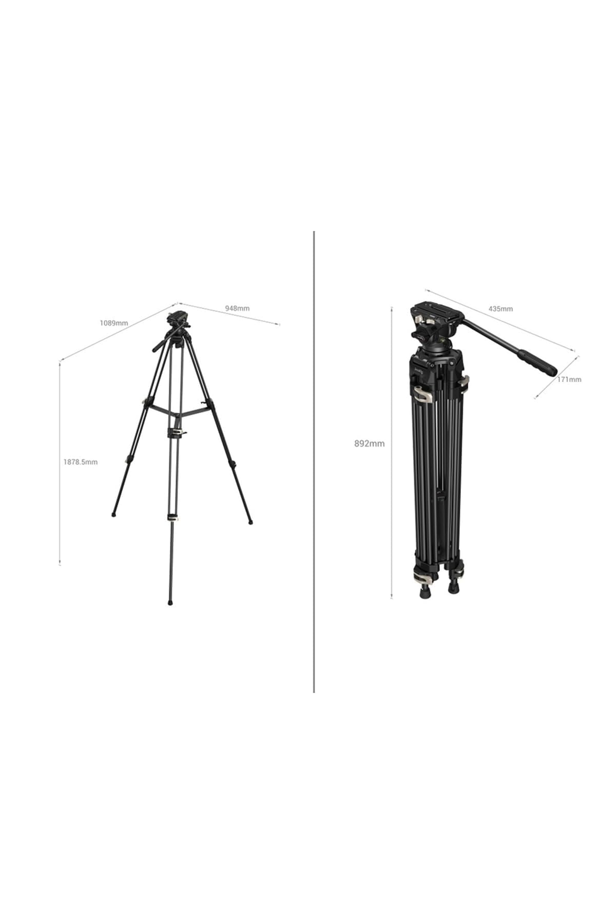 SMALLRIG 73" Trípode de Vídeo on Amortiguación Ajustable, Placa QR de Modo Dual para DJI RS 2 / RS 3 / RS 3 Pro / RS4 / RS4 Pro Gimbals y para MFT, Placa QR, Carga Máxima 17.6Lbs/8kg - 3751B