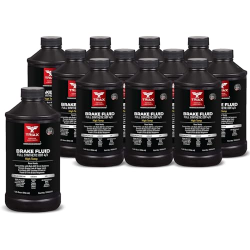 TRIAX Brake Fluid DOT 3&4 - Full Synthetic, High Temp, Heavy Duty, All-Vehicle, Race Ready - European, Asian, & US Vehicles - Resists Brake Fade & Vapor Lock, ABS Traction & Control (12 Quart Pack)