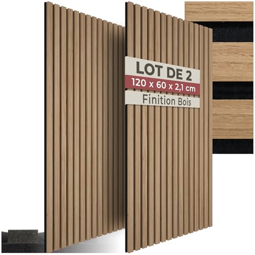 tectake® Lot de 2 panneaux acoustiques muraux et pour plafond, en Bois MDF, 120 x 60 x 2,1 cm par...