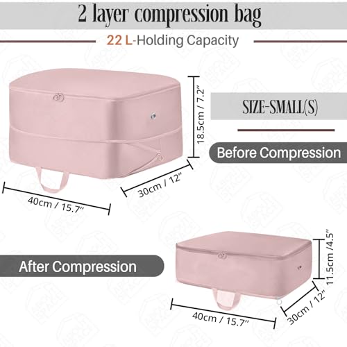 Image of ABOUT SPACE Nylon Ultra Space Saving Self Compression Organizer,22 L Vacuum Storage Bags,Packing Vaccine Bags for Clothes Airtight Reusable,Travel Essentials(Pink,Small,L 40 x B 30 x H 18.5cm)