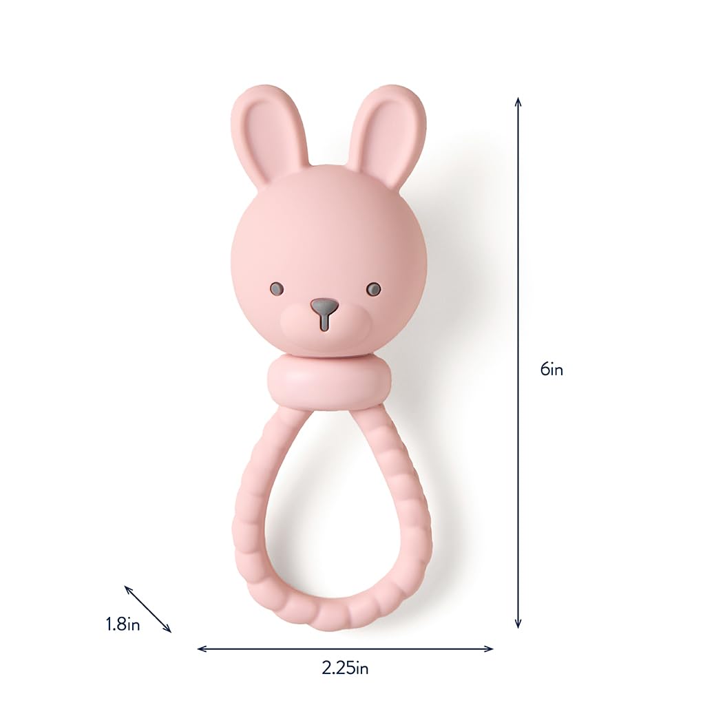 Itzy Ritzy Silikon Rassel Spielzeug – Beruhigendes Zahnen Spielzeug mit weichem Jingle Sound und einfachem Griff mit strukturiertem Griff – für Alter ab 3 Monaten (Hase)