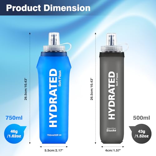 SLUXKE 500ml Faltbare Trinkflasche Set von 2, Faltbare Wasserflasche TPU Soft Flask, Leichte, Flexible, Rollbare, BPA FREIE Sportflasche zum Wandern Camping Fitness Klettern 6