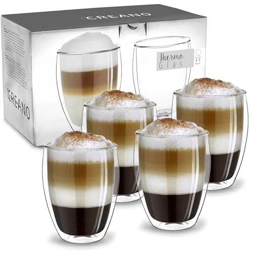 Creano Verres Double Paroi Hauts 400 ml – Modèle Élancé Isolant en Verre Borosilicate pour Café Thé et Boissons Froides – Lot de 4 verres