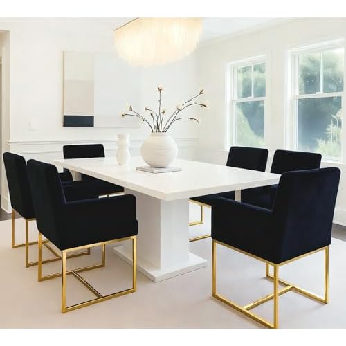 HNY Mid Century Modern Upholstered Dining Chairs with Arms Set of 6, Faux Leather Accent Chairs with Black Finish Metal Frame, 19'' Wide Arm Chairs for Living Room Kitchen Bedroom, Black