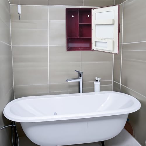 Image of PGen Small Size Mini Wall Mounted Mirror Storage Cabinet Organiser Shelf for Bathroom Kitchen Washbasin Dressing Room (Marooon)