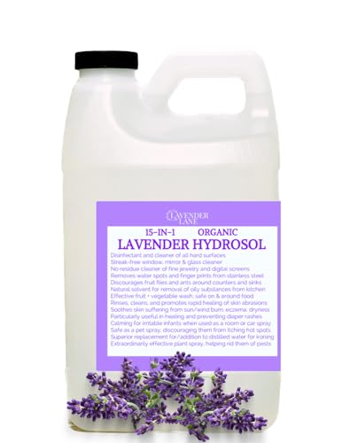 Lavender Hydrosol Floral Water - Distilled on Our Lavender Farm Facial Toner Aromatherapy Linen & Room Mist (32 oz (1/4 Gallon))