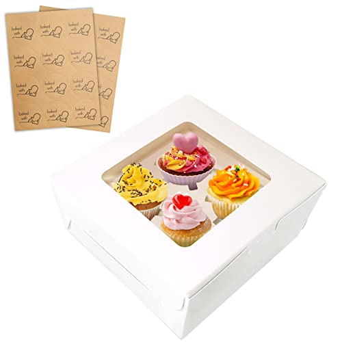 Weiße Cupcake-Boxen, 4 Löcher mit Fenster (16.3x24.9x7.6 cm), rechteckige Cupcake-Boxen für Cupcakes, Muffins, Desserts, geeignet für Zuhause, Backen, Party, Hochzeit, Kuchen, Kuchenladen (24) Cover