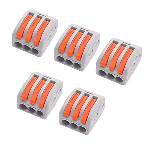 Image of ROBOWAY 5Pcs PCT-213 Wire Connector, 3 Pole Spring Lock Lever Terminal Block for Cable Connection, Quick Splicing Connector for 0.08-2.5mm Wires, Compact Durable Easy Wiring Terminal (Pack of 5)
