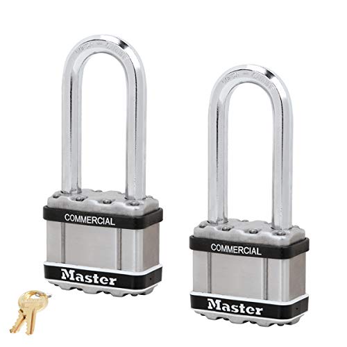 Master Lock Magnum Padlock - 2" W x 2-1/2"L Shackle, Two (2) Keyed Alike Locks w/4 Keys, M5NKASTSLJ-2 w/BumpStop Technology
