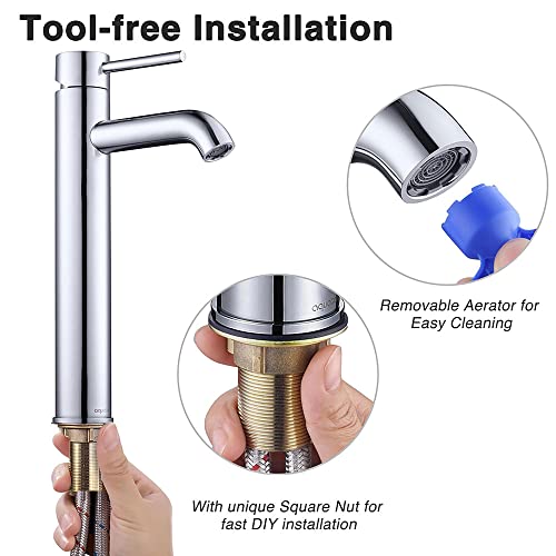 Aquaterior Vessel Sink With Faucet And Drain Combo Rectangle Ceramic Bathroom Sink And 14 Inch Tall Chrome Commercial Single Handle Vanity Basin Mixer Faucet & Pop Up Drain (Cupc Nsf Cec) #TOP6