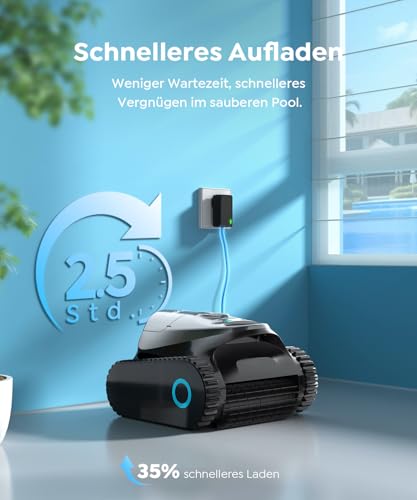 TALOSBO C1 Poolroboter Akku Boden und Wand, Doppelfilter,170-180 Min Laufzeit,3 Fach Motor, Starke Saugkraft, Wandkletter & Wasserlinie,App Steuerung, Kabelloser Poolsauger für bis 150 m²