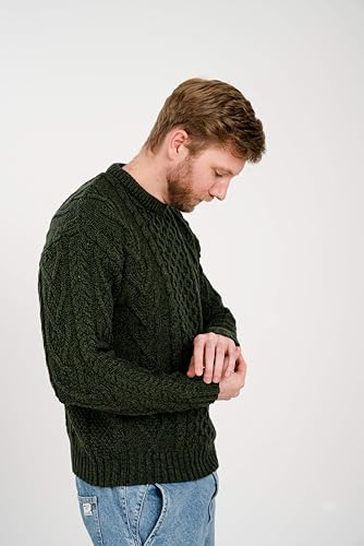SAOL 100% Merino Wool Men's Irish Traditional Aran Crew Neck Cable Knit Sweater Pullover2
