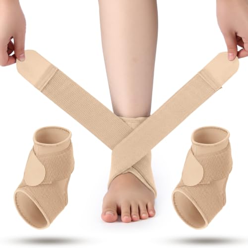 Image of Honoson 2 Pcs Ankle Brace Kid Ankle Support Youth Neoprene Lace up Compression Sleeve Foot Brace Stabilizer with Adjustable Strap for Sport Sprained Plantar Fasciitis Achilles Tendonitis(Skin,S)