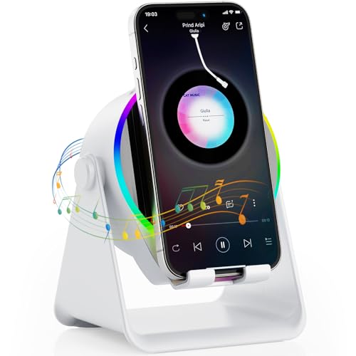 Image of TARKARI Wireless Induction Speaker, 5 in 1 Bluetooth Speaker, 360 Rotation Cell Phone Stand and Colorful Ambient Light, Compatible with iPhone iPad Android Tablet, Birthday Gifts for Him Women Men