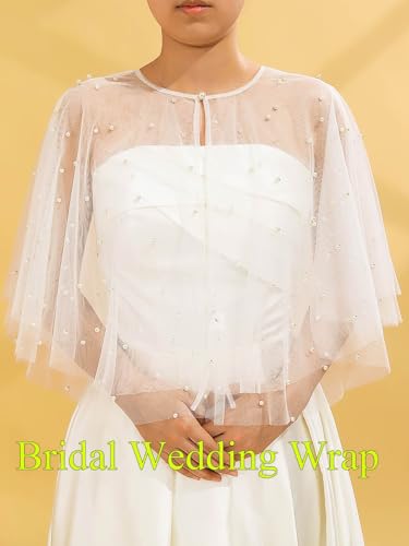 Asooll Pearl Shawl Wraps White Wedding Cape for Women2