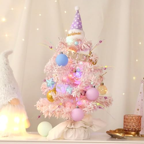 Mini árvore de Natal, 55,5 cm, flocada artificial, árvores de Natal com placa de noel, enfeite de bo