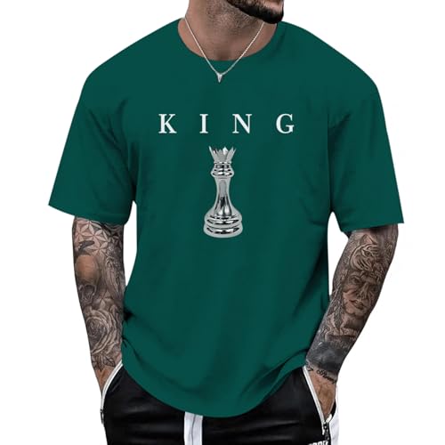 [Wnicek] Men's King Chess Shirt Graphic Tees Designer Printed T Shirts for Men Urban Letter T-Shirt Streetwear (M,green)