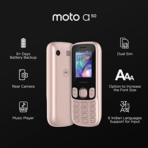 Image of Motorola a50 (Rose Gold) - Dual Sim Keypad Mobile with Expandable Memory Upto 32GB, Rear Camera, 1750 mAh Big Battery, 6 Indian Languages Input Support