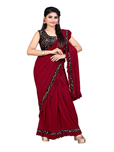 Sari Amoha en lycra rouge 3XL drapé et pailleté pour l'Aïd