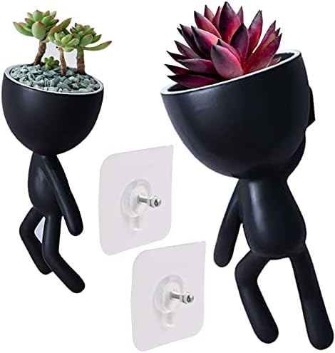 Beautiful-yoen 2 Pack Ceramic Wall Plant Pots Hanging Planter Succulent Plant Pots Creative Human Shaped Small Cactus pots Flower Pots Mini Plant Planters for Home Decoration Black