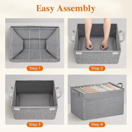Image of Kian PVC Storage Basket With Lid and without lid Clothes Organizer Storage Box Steel Frame Wardrobe Organizer Foldable Clothes Storage Box 26 Liter (Pack of 1) (Grey)