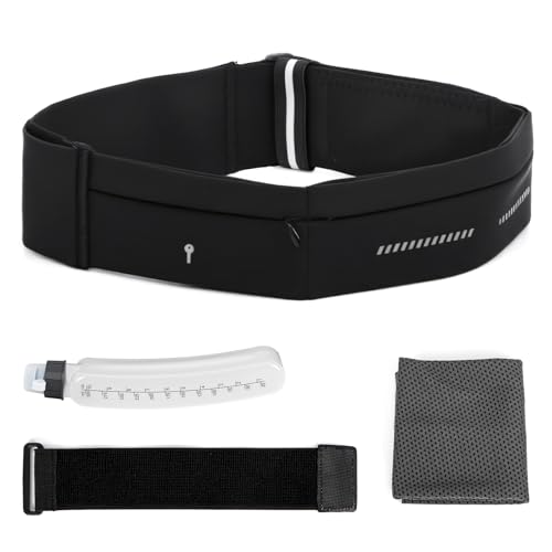 Lsnisni Laufgürtel für Handy, Lauftasche Damen und Herren, mit Trinkflasche und Handtuch, Verstellbar, Hüfttasche Gürteltasche mit Mehreren Taschen zum Laufen, Joggen – Mittel