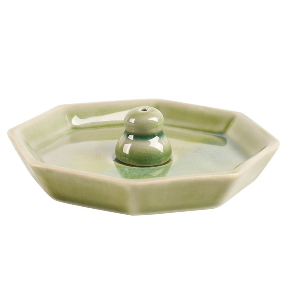 UDSKNV[KSL Ceramic Holder in Octagon Shape Featuring Ice-Crack Glaze for Sticks, Cones& Coils Design