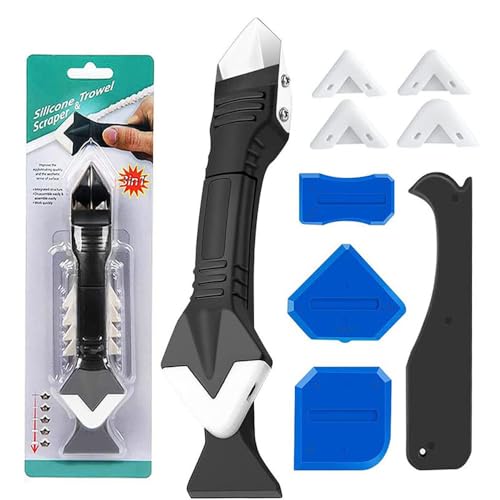 Coogime Set di attrezzi per la rimozione del silicone (9 pezzi) – 5 in 1 estrattore in silicone per fughe in acciaio inox con piastra per fughe e estrattore in silicone