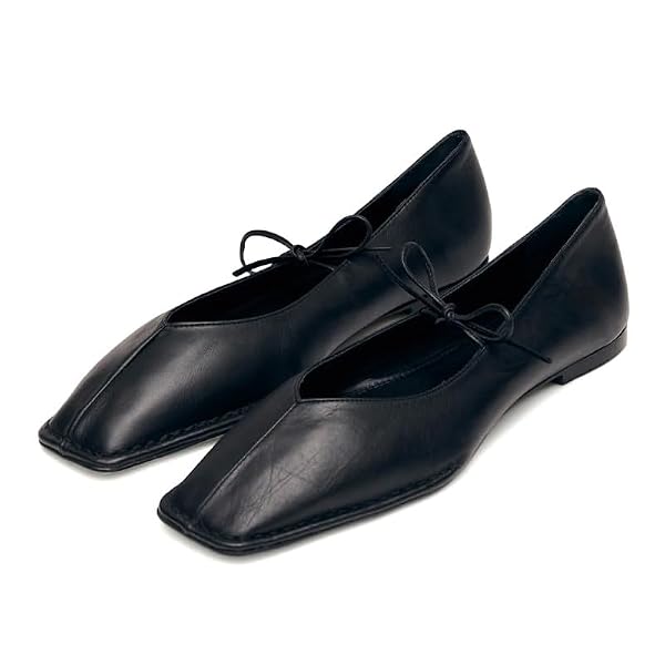 FIFSY Square Toe Ballet Flats for Women Bow Strap Mary Jane Flats Lace Up Comfortable Ballerina Shoes, Black US9.5 by FIFSY - Used condition - Image 3