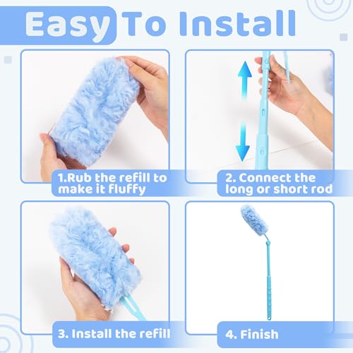 Image of 360 Dusters Refills for Cleaning - 80 Count Disposable Feather Duster Kit with 2 Handles, Multi-Surface Microfiber Feather Dusting Cleaner for Furniture Blinds Windows Ceiling Fans (Blue)