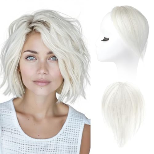 REECHO Human Hair Clip-in Hair Volumizer - Short Thick Hairpieces for Extra Volume Easy Clip-in Extensions for Thin & Fine Hair White Blonde with Black Strand Mixed 8 Inch(Pack of 1)