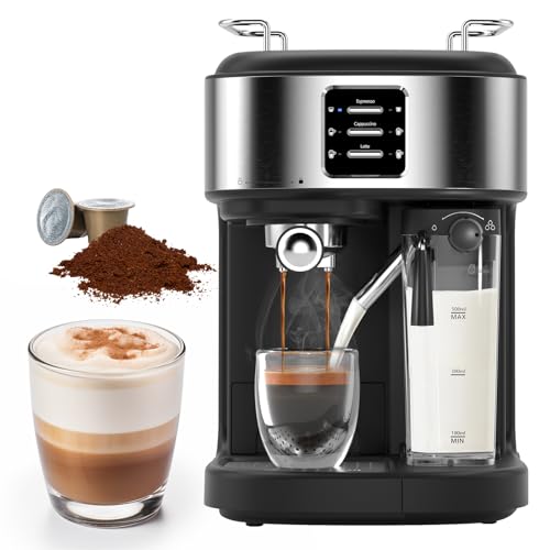 COWSAR Commercial 20 Bar Espresso Machine,Cappuccino Machine With Automatic Milk Frother,Latte Machine With Dual Boiler,57oz Removable Water Tank,Expresso Coffee Machine For Ground Coffee & Capsules