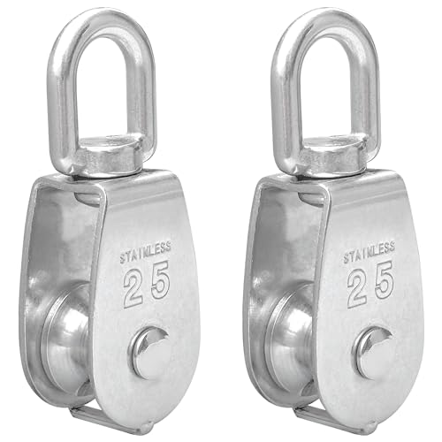 2 PCS Heavy Duty M25 360 Degree Rotable Single Pulleys,304 Stainless Steel Single Wheel