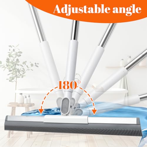 Cyiecweu Wasserschieber, Ausziehbar Abzieher Dusche mit Stiel, Duschabzieher Langer Stiel, Bodenabzieher für Badezimmerböden, Fenster, Spiegel (Teleskopisch ：85-120cm, Weiß