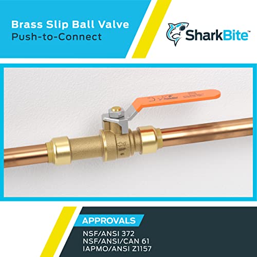 Image of SharkBite 1 Inch Slip Ball Valve, Push to Connect Brass Plumbing Fitting, PEX Pipe, Copper, CPVC, PE-RT, HDPE, 24737LF