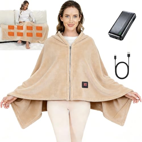 Ahigh Heizdecke mit Akku Kabellos, Elektrische Wärmedecke mit 3 Temperaturstufen & Überhitzungsschutz 150x80cm Doppelseitig Flanell Doppelte Dicke Ideal für Zuhause, Büro, Camping | Waschbar
