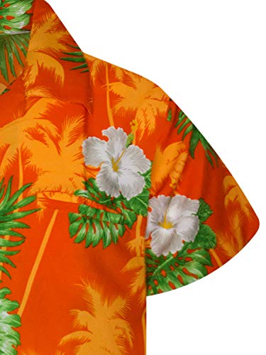 King Kameha Funky Hawaiian Shirt Kids Boys, Shortsleeve, Print Small Flower, Orange, 10