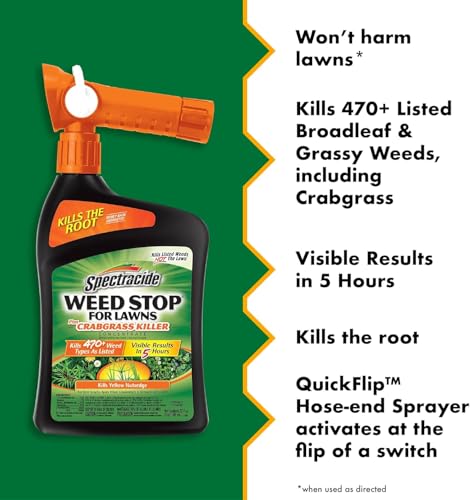 Spectracide Weed Stop for Lawns Plus Crabgrass Killer Concentrate, Kills Crabgrass On Lawn, 32 fl Ounce (RTS QuickFlip Spray) (Pack of 2)