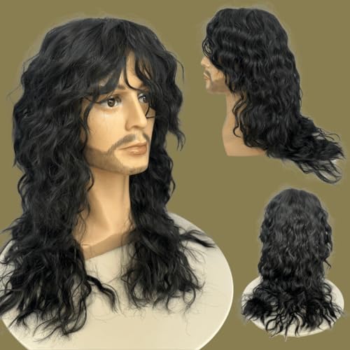 LIONSWIG, Peruca rock heavy metal anos 60 70 80 ondulada volumosa friz Cor:Preto Slash Kiss