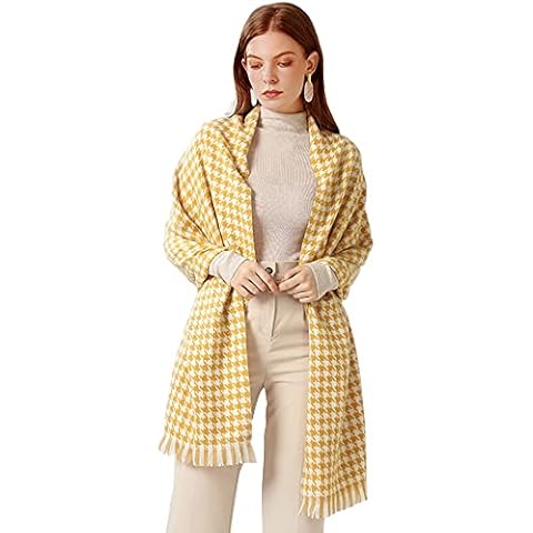Cckuu Winter Double-Sided Plaid Scarf Ladies Shawl Imitation Cashmere Man Fashion Scarves Shawl Wrap, Womens Gifts(Yellow) Cover