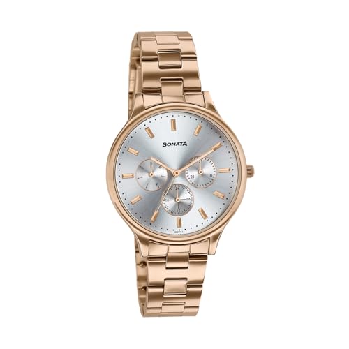 Image of Sonata Axis with Quartz Analog Silver Premium Multifunction Design Dial IP RG Strap Watch for Women - 87119WM01