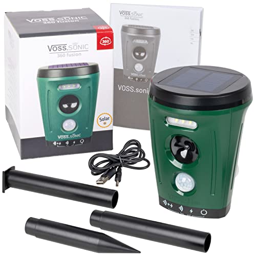 VOSS.sonic „360 Fusion“ - 360 Grad Ultraschall Katzenschreck, Marderschreck, Outdoor-Tiervertreiber gegen Marder, Katzen, Hunde, Reiher, Waschbären