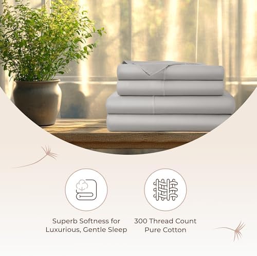100% Organic Cotton Sheets Queen Size - GOTS Certified Organic Bed Sheets with Deep Pocket 300 Thread Count & Cozy Sateen Weave Softer with Each Wash - Luxury 4 Piece Set (Classic Grey, Queen) - Thumbnail 4