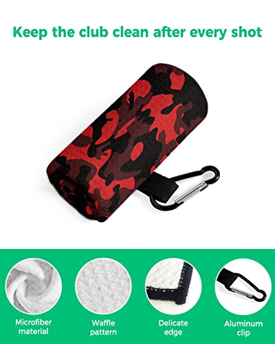 Golf Towel For Golf Bags With Heavy Duty Carabiner Clip Abstract Red Black Camouflage Texture Microfiber Waffle Golf Towels For Men Women,Quick Dry Towels For Cleaning Club And Balls #TOP3