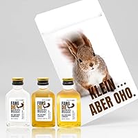 Fang die Nuss! | 6-teiliges Mini Geschenk-Set KLEIN...ABER OHO. | Haselnusslikör + Haselnuss Schnaps + Walnuss Likör + Aufkleber + Gutschein | Probier-Box Eichhörnchen