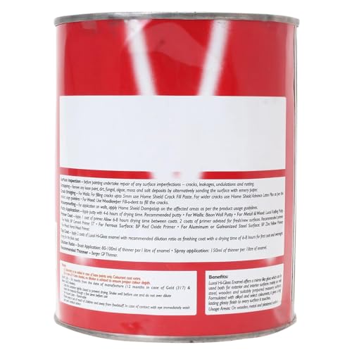 Image of Berger Luxol Hi Gloss Enamel Paint Snow White 1 Liter | Fast Drying & Easy to Apply | High Gloss Finish for Elegant Look | Ideal for Fresh Painting & Repainting | Durable Interior & Exterior Use