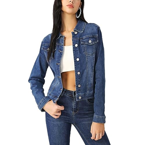 Veste jean femme denim bleu mode automne printemps style ajusté