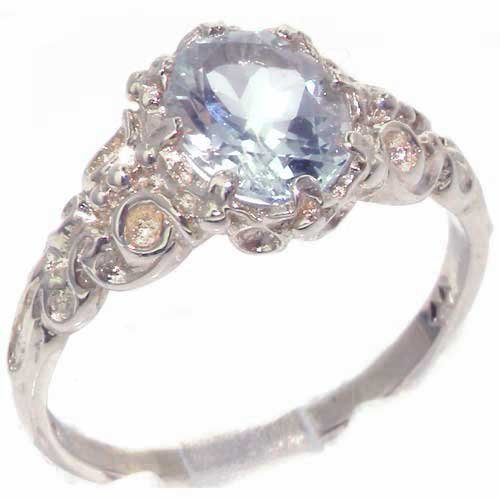 925 Sterling Silver Natural Aquamarine Womens Promise Ring - Size 7.5