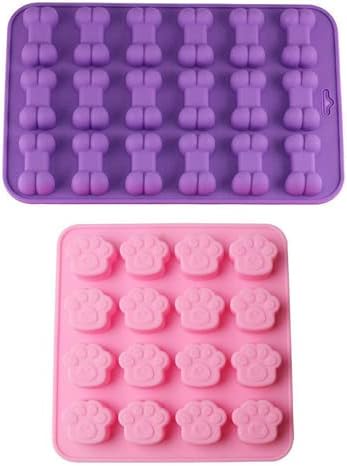 Selecto Bake Puppy Dog Paw and Bone Silicone Molds, Non-Stick Food Grade Silicone Molds for Chocolate, Candy, Jelly, Ice Cube, Dog Treats 2 Pack (16 Paws, 18 Bone Cavity)
